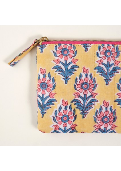 Delhı El Baskısı Pamuk Makyaj Çantası 12X18 cm Sarı modelleri