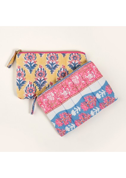 Delhı El Baskısı Pamuk Makyaj Çantası 12X18 cm Sarı fırsatları