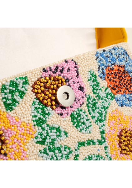 Delhı Boncuklu Polyester Omuz Çantası 24X16.5 cm Sarı