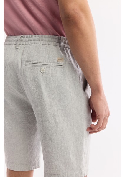 Erkek Gri Beli Lastikli Keten Karışımlı Relaxed Fit Şort B003731