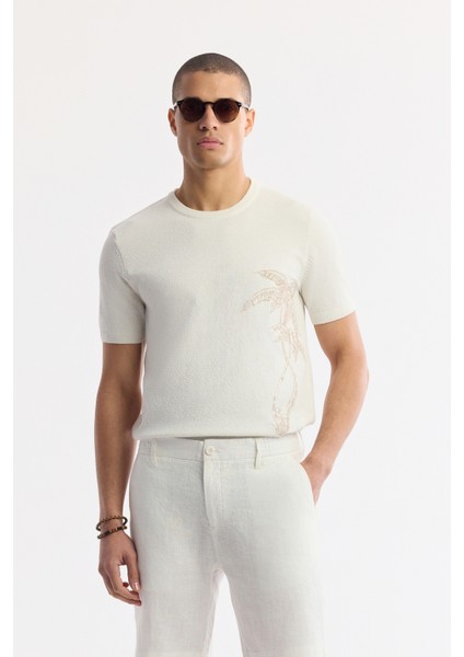 Erkek Beyaz Beli Lastikli %100 Keten Relaxed Fit Şort B003732