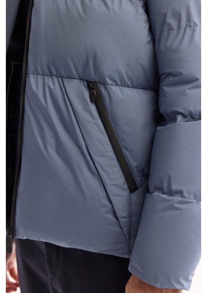 Erkek İndigo Kapüşonlu Su İtici Rüzgar Geçirmez Comfort Fit Şişme Mont B006046