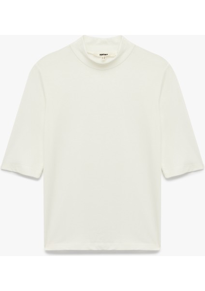 Slim Fit Pamuklu 3/4 Kol Dik Yaka Tişört