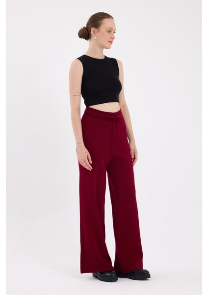 Bordo Yüksek Bel Triko Palazzo Kadın Pantolon 2251 fiyatları