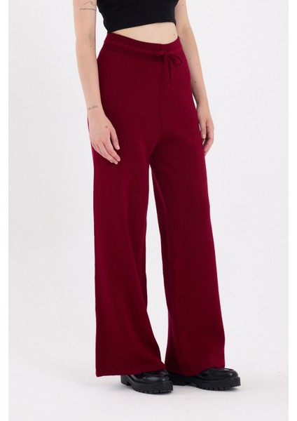Bordo Yüksek Bel Triko Palazzo Kadın Pantolon 2251 modelleri