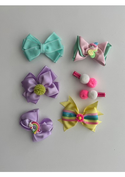 Fiyonklu Saç Tokası 7'li – Renkli Set, Günlük & Okul