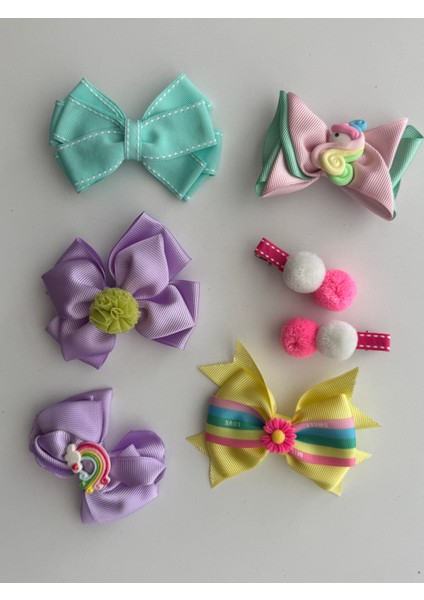 Fiyonklu Saç Tokası 7'li – Renkli Set, Günlük & Okul