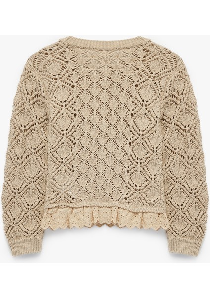 Uzun Kollu Ajurlu Fırfırlı Düğmeli Bisiklet Yaka Triko Hırka fiyatları