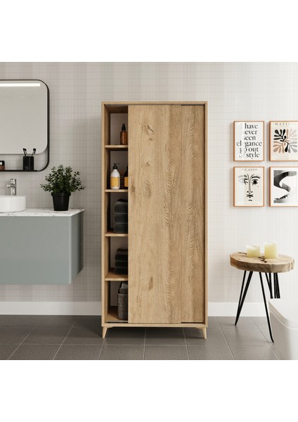Sürgülü Çok Amaçlı Banyo Dolabı Meşe - Tamamı Mdf