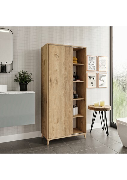 Sürgülü Çok Amaçlı Banyo Dolabı Meşe - Tamamı Mdf fiyatları