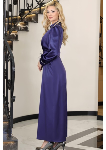 Lara Kemerli Saten Tesettür Abiye Lacivert fırsatları