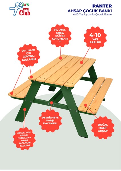 Panter Ahşap Çocuk Bankı 4-10 Yaş Uyumlu Çocuk Bankı modelleri