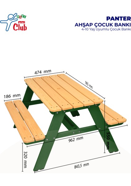 Panter Ahşap Çocuk Bankı 4-10 Yaş Uyumlu Çocuk Bankı