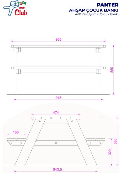 Panter Ahşap Çocuk Bankı 4-10 Yaş Uyumlu Çocuk Bankı