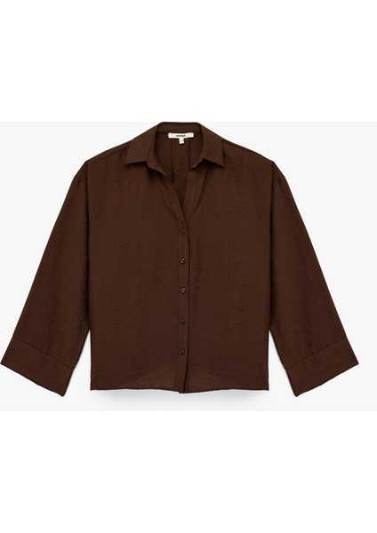 Modal Kumaş Regular Fit 3/4 Kol Crop Gömlek