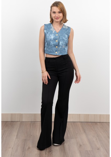 Kot Gabardin Yırtık Baskı Görünümlü Kısa Yelek 9131 fiyatları