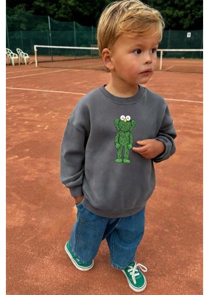 Unisex Kaws Baskılı 3 Iplik Kumaş Pamuklu Sweatshirt