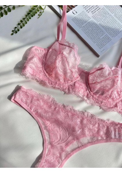 Kadın Pembe Balenli Dantelli Iç Çamaşır Takımı modelleri