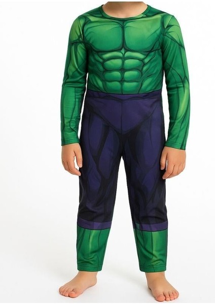 Erkek Çocuk Maskeli Kaslı Hulk Kostümü