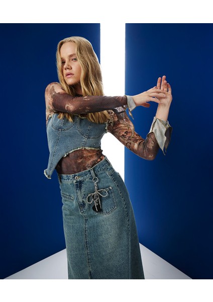 Çift Parça Görünüm Denim Mıx T-Shırt TW6250070051074