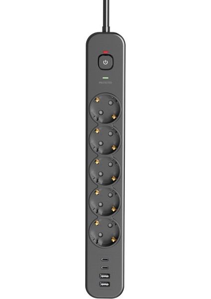 Akım Korumalı Priz, 5'li Priz Soketi, 5x Fiş Soketi, 2x USB Girişi, 2x Type-C Girişi, Isıya Dayanıklı Yapı, 2 Metre Kablo Uzunluğu, Aşırı Gerilim Koruyucu Çoğaltıcı (16A/3680W) fiyatları