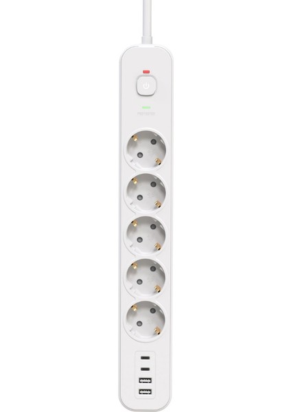 Akım Korumalı Priz, 5'li Priz Soketi, 5x Fiş Soketi, 2x USB Girişi, 2x Type-C Girişi, Isıya Dayanıklı Yapı, 2 Metre Kablo Uzunluğu, Aşırı Gerilim Koruyucu Çoğaltıcı (16A/3680W) modelleri