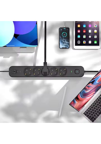 Akım Korumalı Priz, 5'li Priz Soketi, 5x Fiş Soketi, 2x USB Girişi, 2x Type-C Girişi, Isıya Dayanıklı Yapı, 2 Metre Kablo Uzunluğu, Aşırı Gerilim Koruyucu Çoğaltıcı (16A/3680W) indirimleri