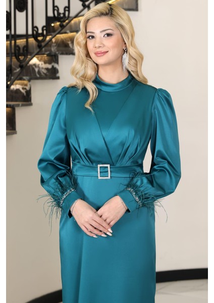 Lara Kemerli Saten Tesettür Abiye Petrol fiyatları