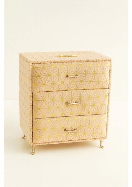 Dekoratif 3 Çekmeceli Kadife Takı Bijuteri Mücevher Kutusu Organizer Düzenleyici Krem fiyatları