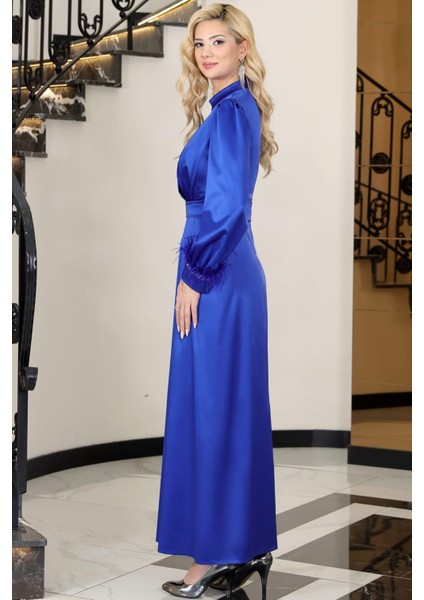 Lara Kemerli Saten Tesettür Abiye Saks modelleri