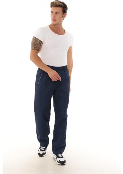 Erkek Lacivert Polarlı Paraşüt Eşofman Altı