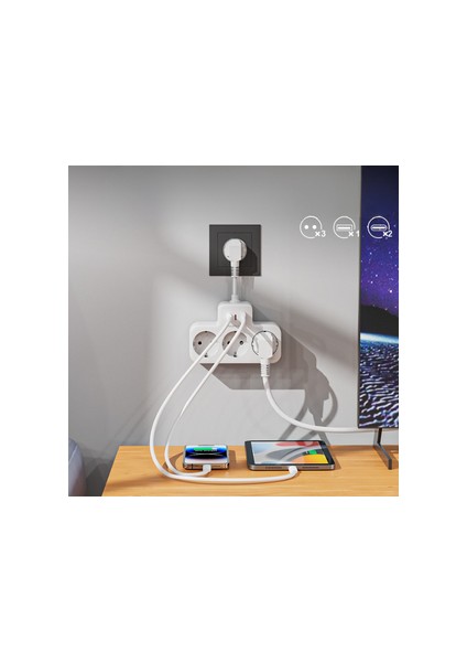 Akım Korumalı Priz, Duvar Priz Çoğaltıcı, 3x Priz Soketi, 2x Type-C Girişi, 1x USB Girişi, Çocuk Korumalı ve Isıya Dayanıklı Yapı, Aşırı Gerilim Koruyucu, 16A/3680W (Kablosuz) modelleri