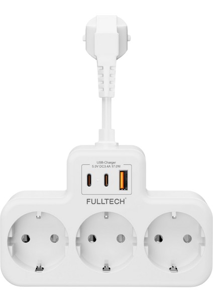 Akım Korumalı Priz, Duvar Priz Çoğaltıcı, 3x Priz Soketi, 2x Type-C Girişi, 1x USB Girişi, Çocuk Korumalı ve Isıya Dayanıklı Yapı, Aşırı Gerilim Koruyucu, 16A/3680W (Kablosuz)