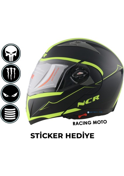 Çene Açılır Sarı Kask (Ece Belgeli) Sticker Hediyeli