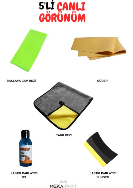 Oto Bakım Seti Canlı Görünüm 5'li Set Her Şey Dahil modelleri