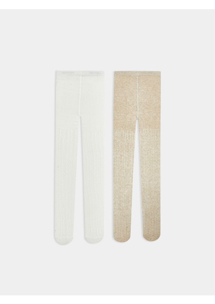 Yeni Sezon Kendinden Desenli Kız Bebek Külotlu Çorap 2'li