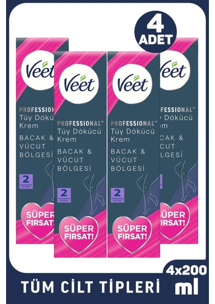 Professional Tüy Dökücü Krem Tüm Cilt Tipleri Için 200 ml 4 Adet