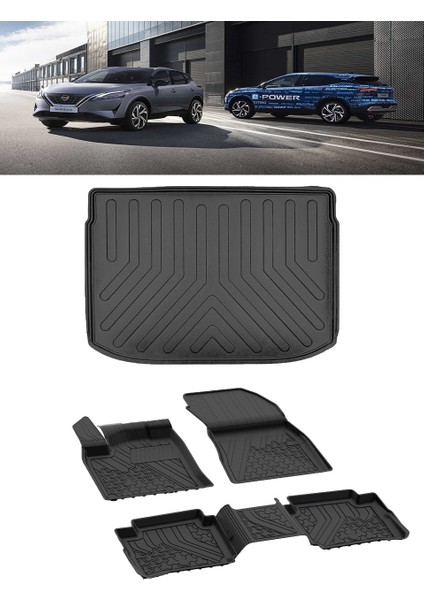 Nissan Qashqai E-Power 2022 ve Sonrası 4.5d Paspas 3D Rizline Üst Bagaj Havuzu Set