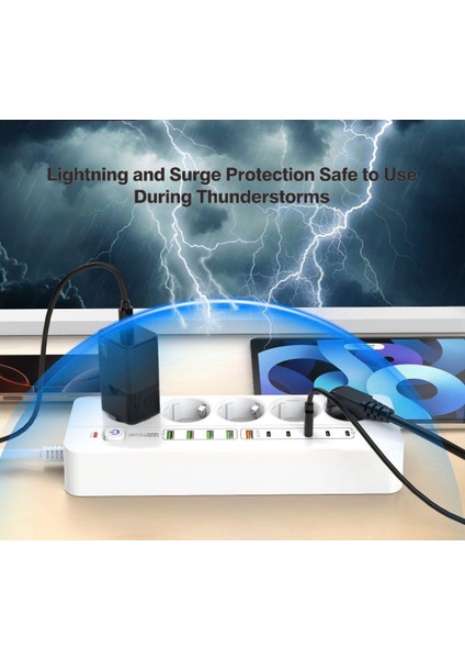Termal Akım Korumalı Çocuk Kilitli 5 Priz / 5 USB / 5 Type-C Girişli 2 M Kablolu Priz fiyatları