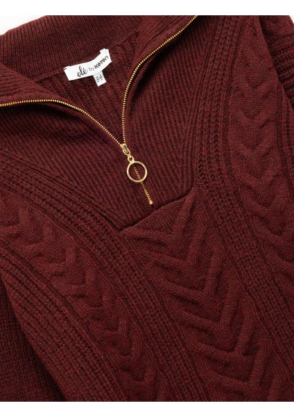 Saç Örgü Dokulu Yarım Fermuarlı Yaka Uzun Kollu Triko Kazak modelleri