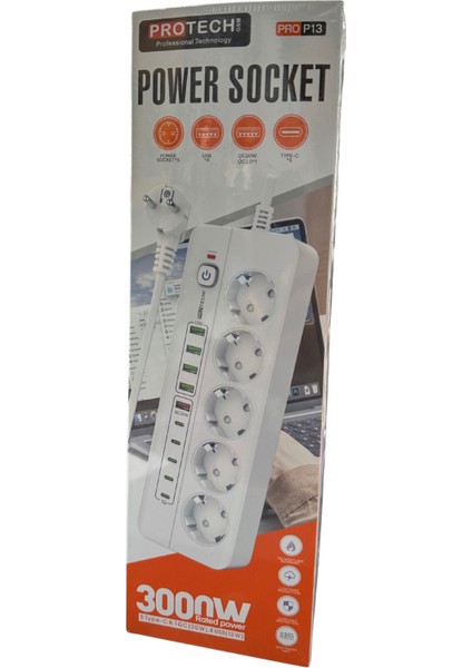 Termal Akım Korumalı Çocuk Kilitli 5 Priz / 5 USB / 5 Type-C Girişli 2 M Kablolu Priz fırsatları