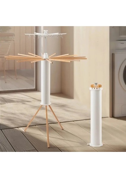 Katlanabilir Ahtapot Çamaşır Kurutma Askısı - Kule Çamaşır Askılığı Ahşap Askılık