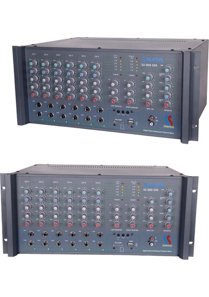 Safir S6-800 USB 2X400W 6 Kanal Stereo Cami Anfisi Power Mixer