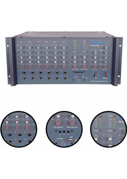 Safir S6-800 USB 2X400W 6 Kanal Stereo Cami Anfisi Power Mixer fiyatları