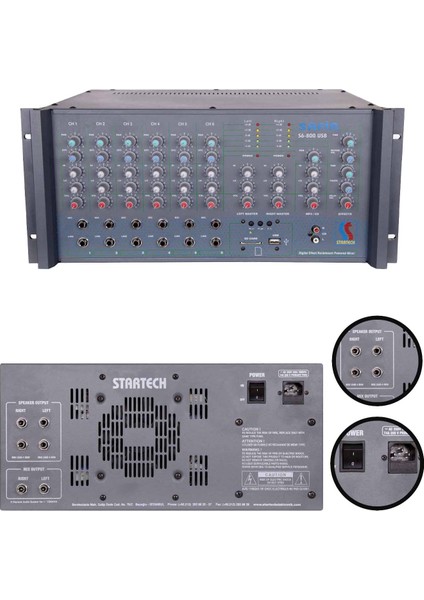 Safir S6-800 USB 2X400W 6 Kanal Stereo Cami Anfisi Power Mixer modelleri