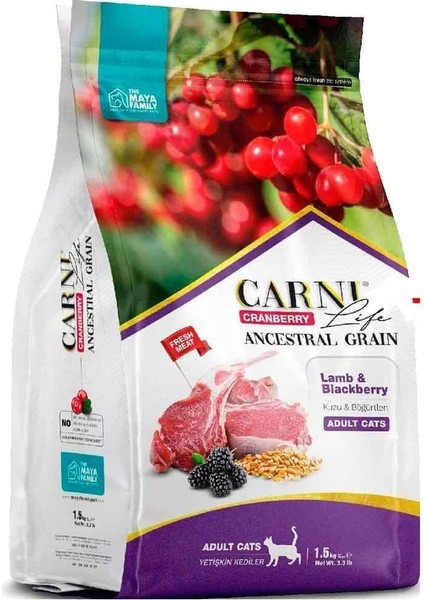 Life Cranberry Kuzu Eti ve Böğürtlenli Yetişkin Kedi Maması 1,5 kg