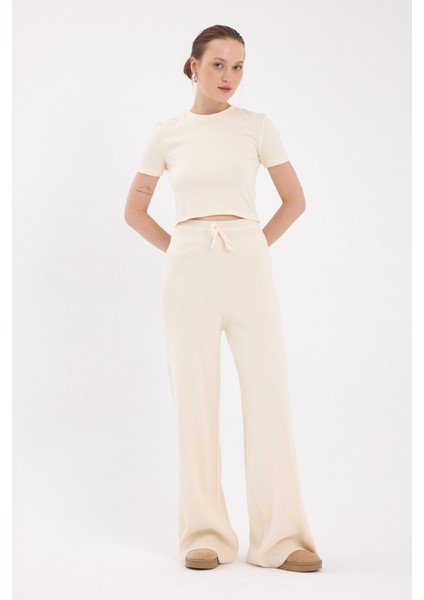 Natural Yüksek Bel Triko Palazzo Kadın Pantolon 2251