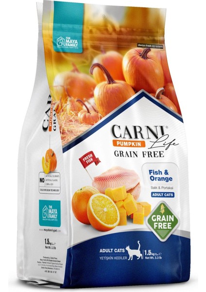 Carni Life Pumpkin Tahılsız Yetişkin Kedi Balık & Portakal 1,5 Kg