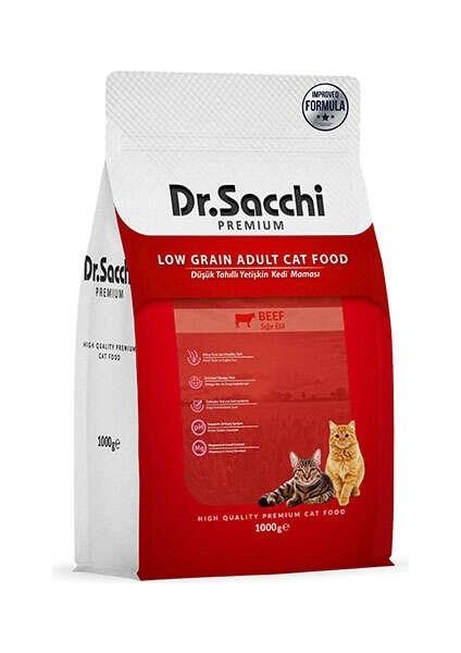 Premium Düşük Tahıllı Sığır Etli Yetişkin Kedi Maması 1 kg