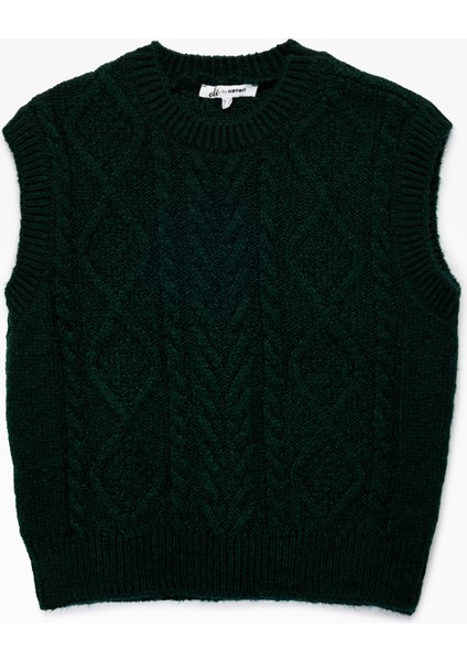 Saç Örgüsü Dokulu Kolsuz Bisiklet Yaka Triko Süveter